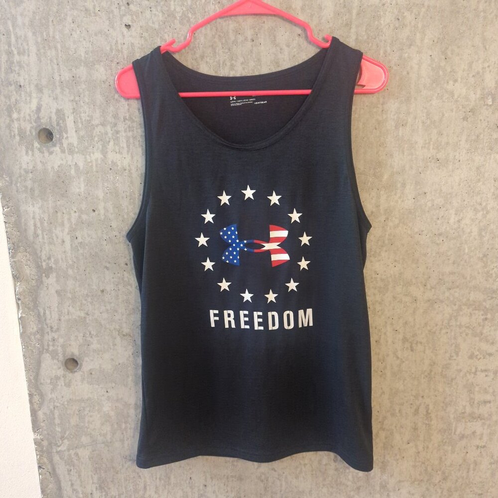 Under Armour Mens Small Black Tank Top USA Gym Exercise Run Jog Active Heatgear